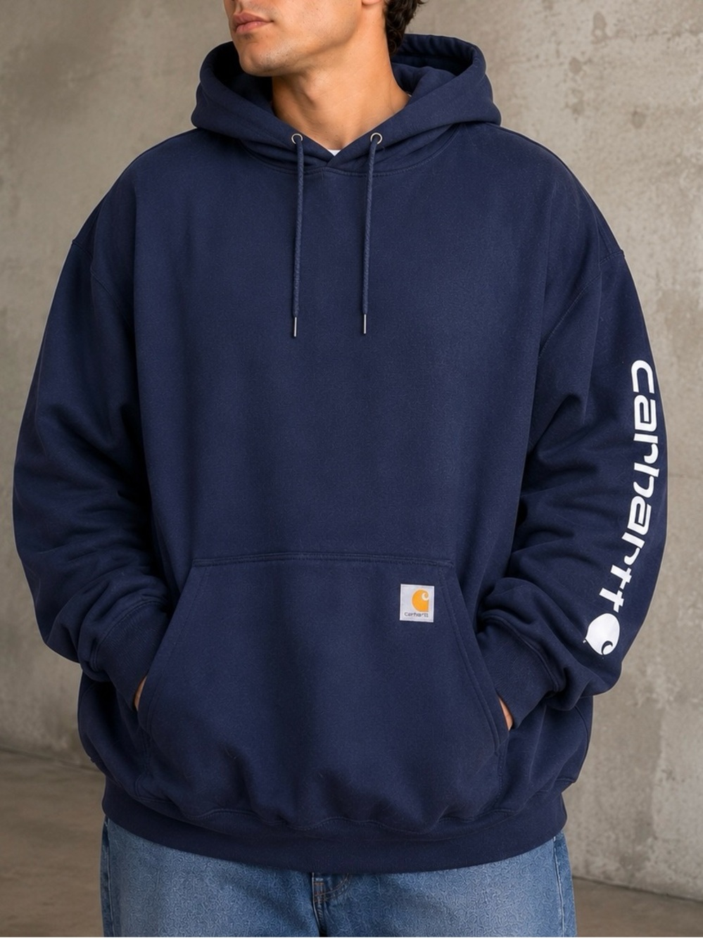 Carhartt Loose Fit Logo Sleeve Hoodie Sweatshirt Mens Size 2XL Navy NWT